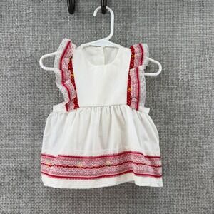 Fawn Togs Pinafore Dress Kids 12M White Red Vintage Lace Ruffle Sash 1967-1972